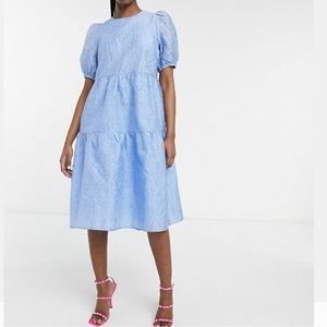 Y.A.S Embossed Blue Midi Dress